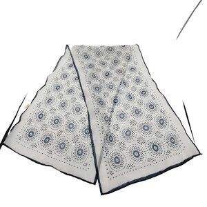 Glentex Scarf White Black Rectangle Circle Design Japan  Sheer vintage 42"x12"